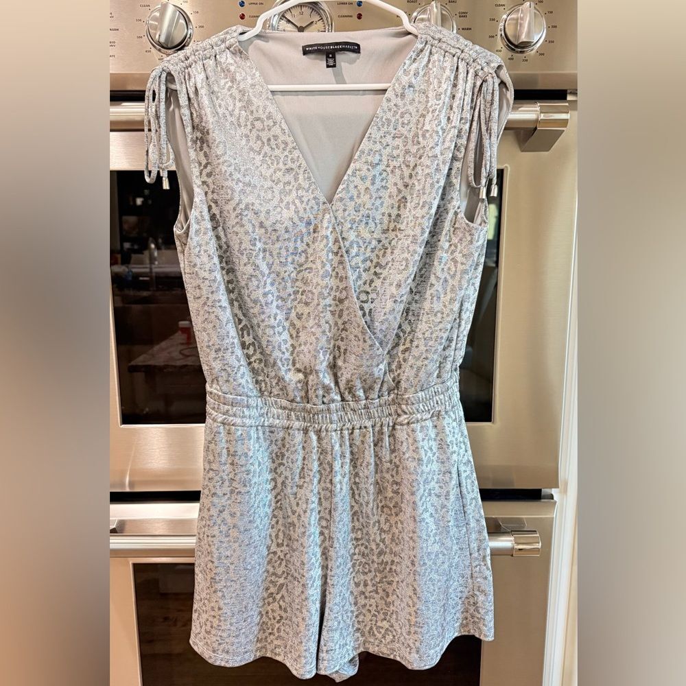 White House Black Market Silver Leopard Mini Romper